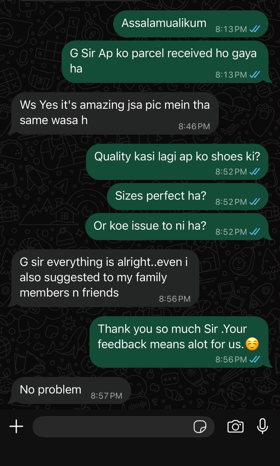 Customer WhatsApp review 1